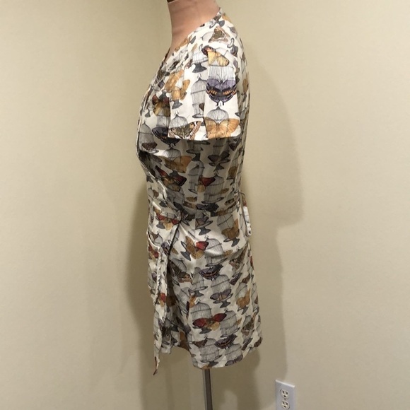 Vintage Apron Dress Size Small Cream Butterfly Bird Cage Print - Picture 4 of 9